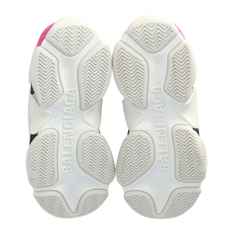 Pre Owned Balenciaga White/Pink Leather and Mesh Triple S Platform Sneakers Size 38