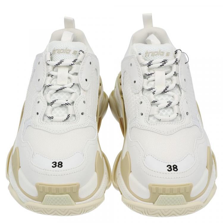 Pre Owned Balenciaga White Faux Leather Triple S Sneakers Size EU 38