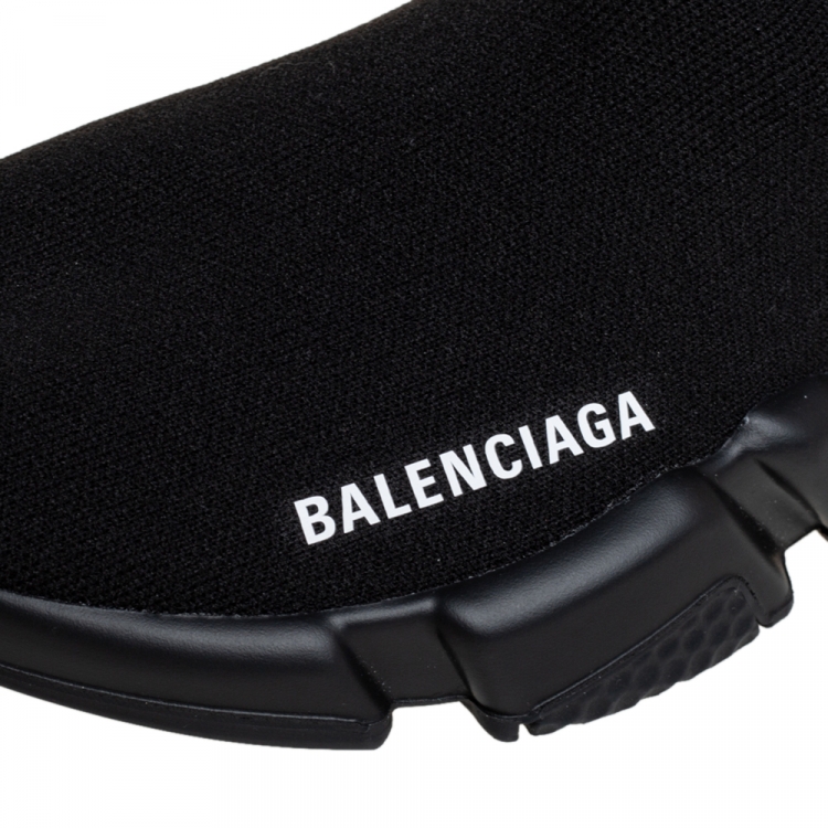 Pre Owned Balenciaga Black Knit Fabric Speed Trainer High Top Sneakers Size 38