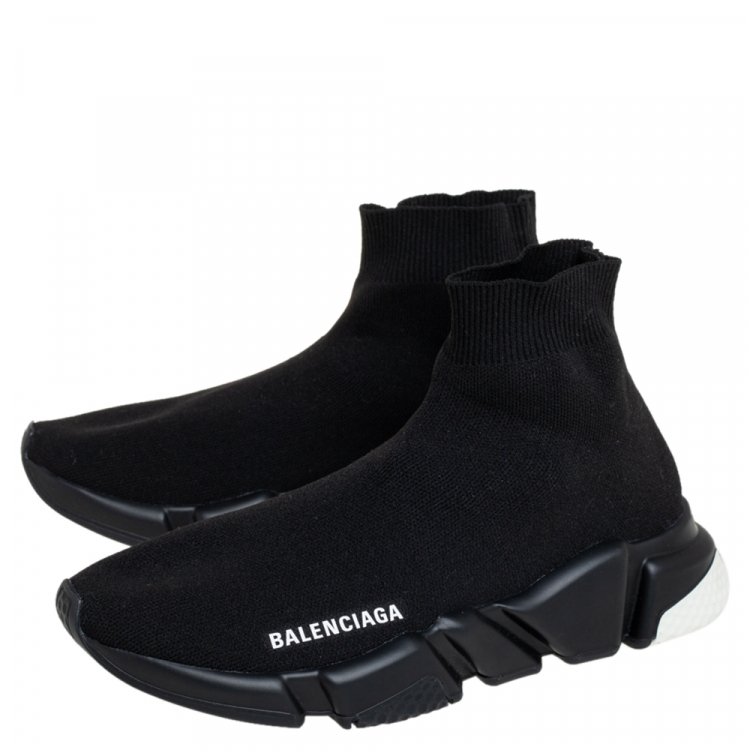 Pre Owned Balenciaga Black Knit Fabric Speed Trainer High Top Sneakers Size 38
