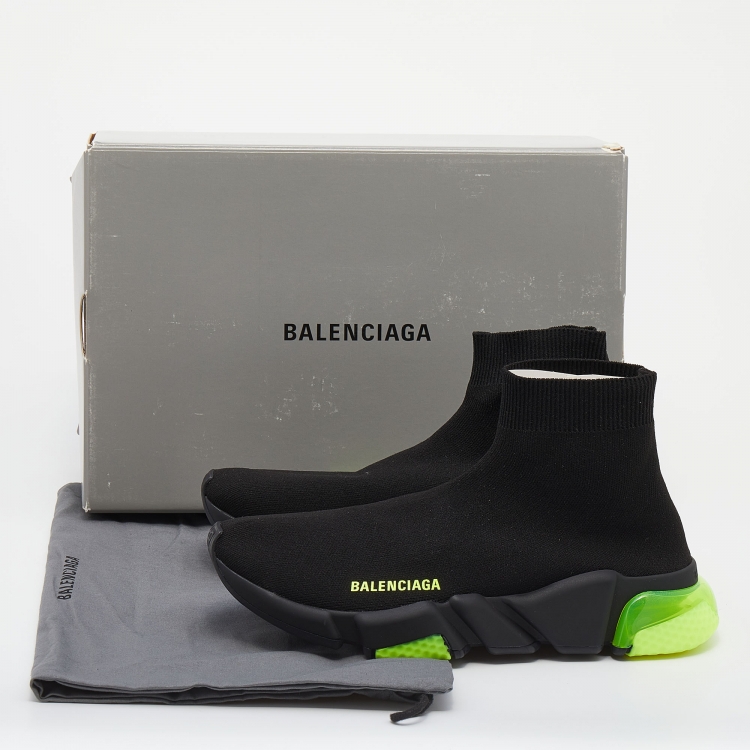 Pre Owned Balenciaga Black Knit Fabric Speed Trainer Clear Sole High Top Sneakers Size 40