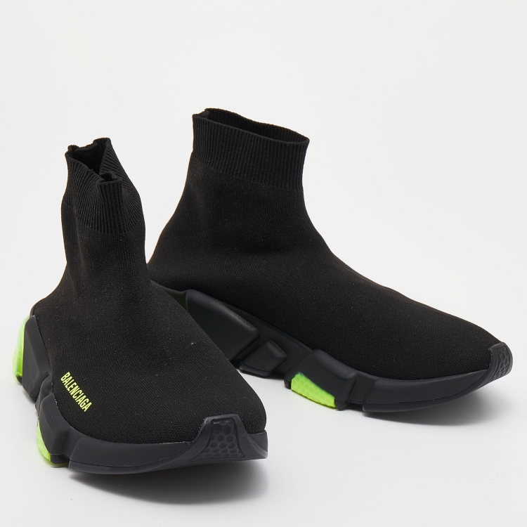Pre Owned Balenciaga Black Knit Fabric Speed Trainer Clear Sole High Top Sneakers Size 40