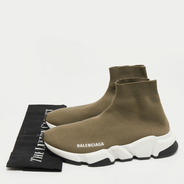 Pre Owned Balenciaga Green Knit Fabric Speed High Sneakers Size 37