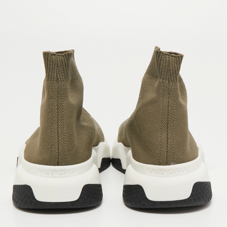 Pre Owned Balenciaga Green Knit Fabric Speed High Sneakers Size 37
