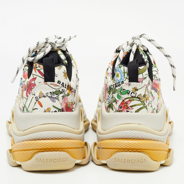Pre Owned Balenciaga X Gucci Cream Leather Triple S Chunky Sneakers Size 37 