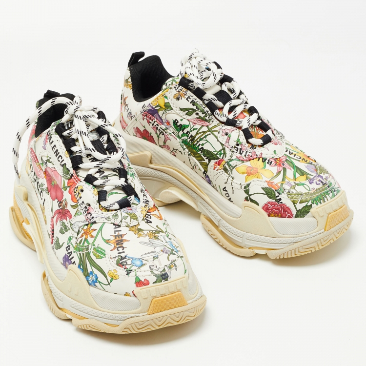 Pre Owned Balenciaga X Gucci Cream Leather Triple S Chunky Sneakers Size 37 