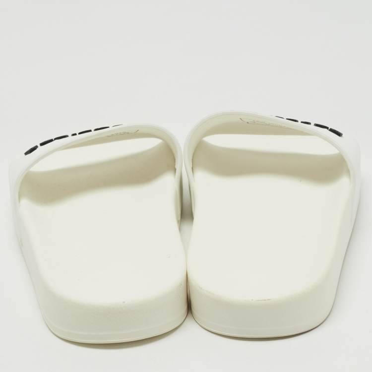 Pre Owned Balenciaga White Rubber Logo Slides Size 37