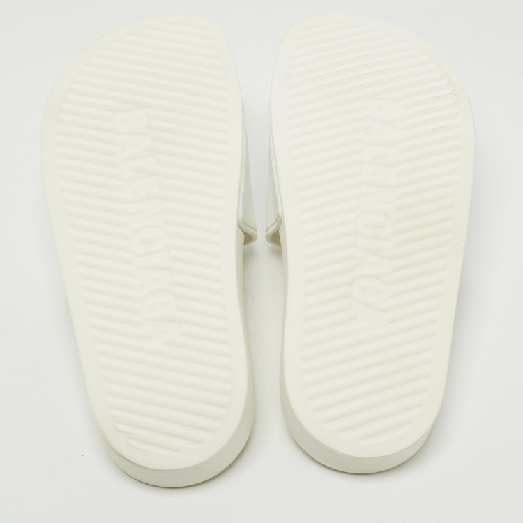 Pre Owned Balenciaga White Rubber Logo Slides Size 37