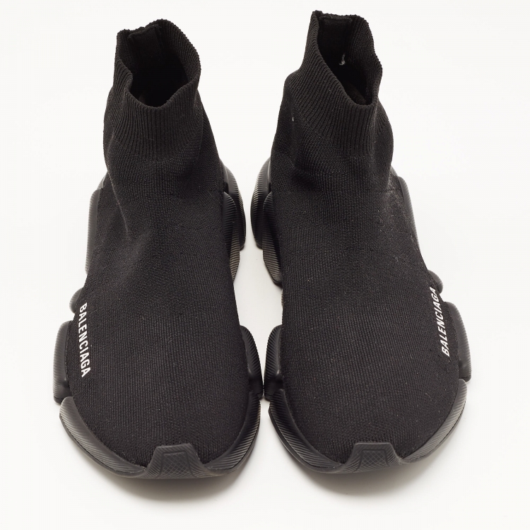 Pre Owned Balenciaga Black Knit Fabric Speed Trainer Sneakers Size 38