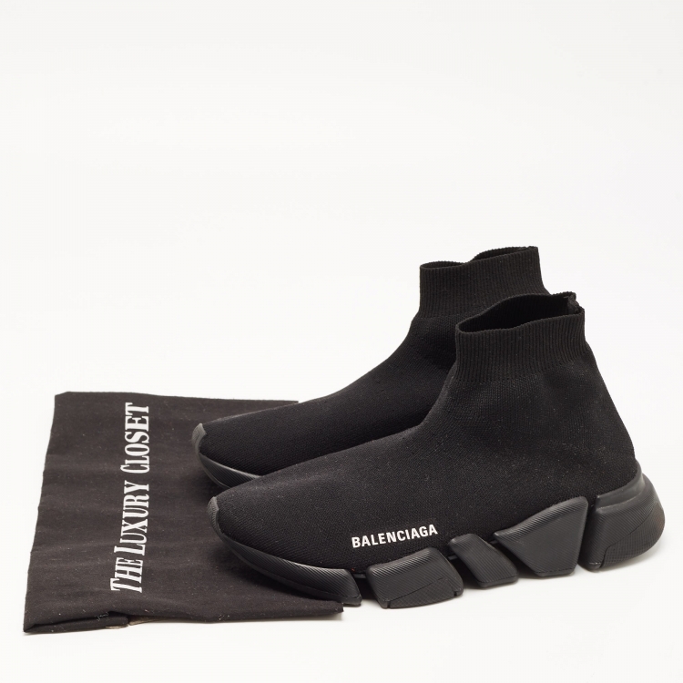 Pre Owned Balenciaga Black Knit Fabric Speed Trainer Sneakers Size 38