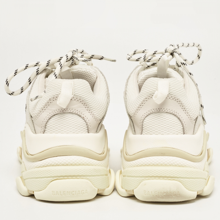 Pre Owned Balenciaga White/Grey Nubuck and Mesh Triple S Sneakers Size 38