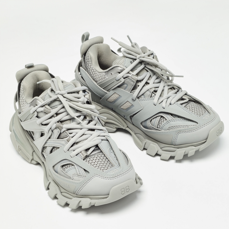 Pre Owned Balenciaga Grey Faux Leather Track  Sneakers Size 39