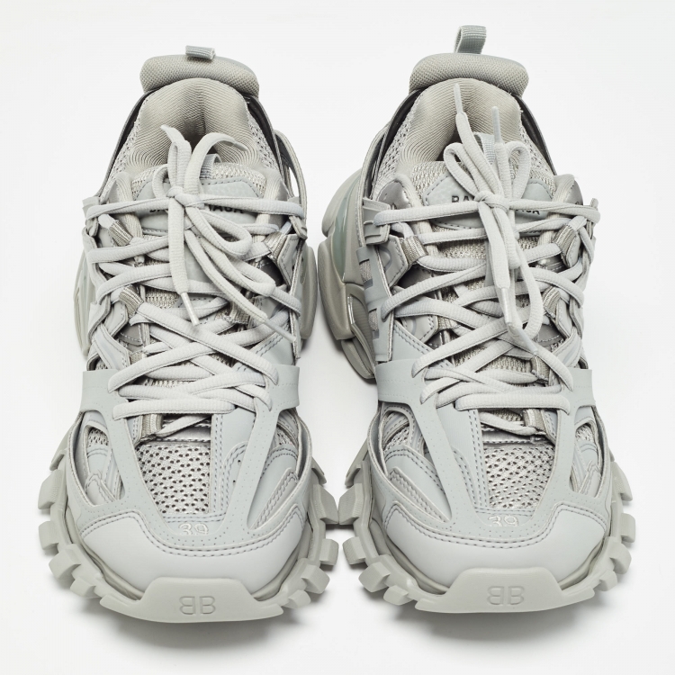 Pre Owned Balenciaga Grey Faux Leather Track  Sneakers Size 39