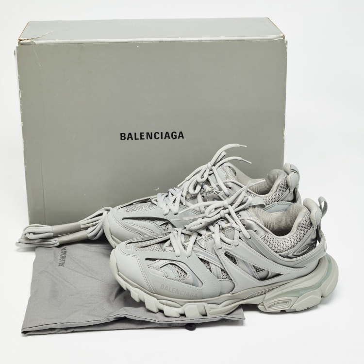 Pre Owned Balenciaga Grey Faux Leather Track  Sneakers Size 39