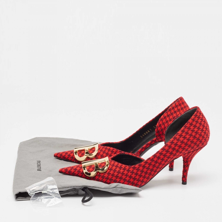 Pre Owned Balenciaga Red Tweed BB Pointed Toe Pumps Size 37