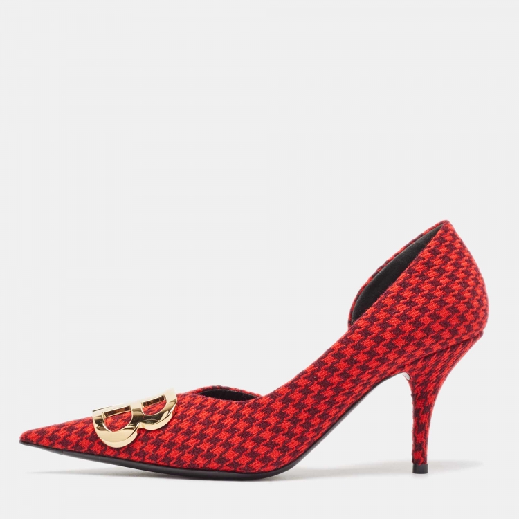 Pre Owned Balenciaga Red Tweed BB Pointed Toe Pumps Size 37