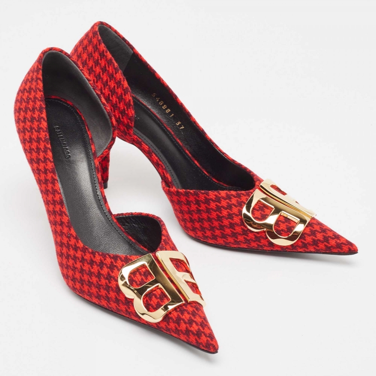 Pre Owned Balenciaga Red Tweed BB Pointed Toe Pumps Size 37