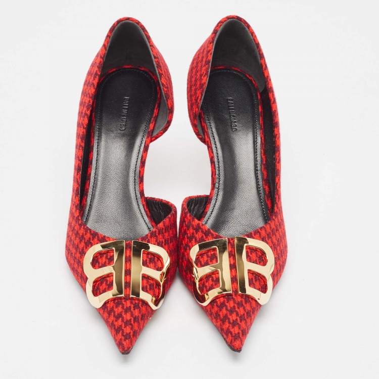 Pre Owned Balenciaga Red Tweed BB Pointed Toe Pumps Size 37