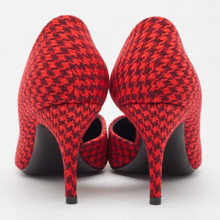 Pre Owned Balenciaga Red Tweed BB Pointed Toe Pumps Size 37