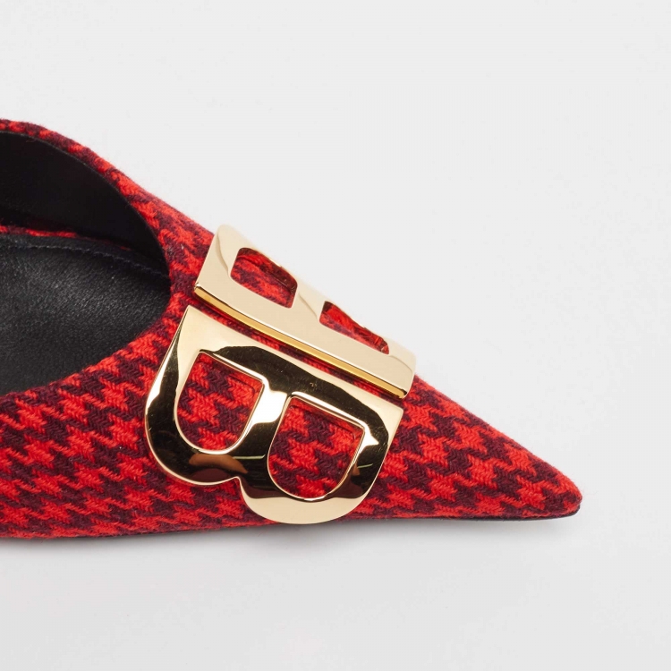 Pre Owned Balenciaga Red Tweed BB Pointed Toe Pumps Size 37