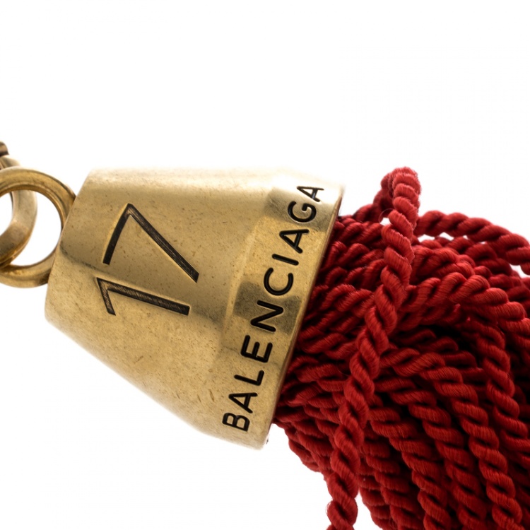 Balenciaga Red Hotel Fringe Gold Tone Bell Key Ring