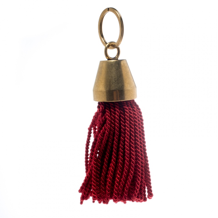 Pre Owned Balenciaga Red Hotel Fringe Gold Tone Bell Key Ring