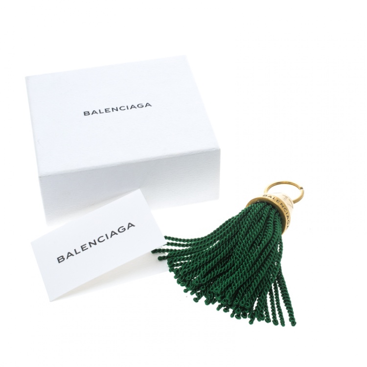 Pre Owned Balenciaga Green Hotel Fringe Gold Tone Bell Key Ring