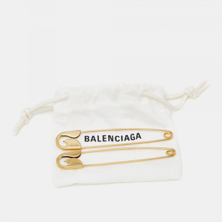 Pre Owned Balenciaga Gold Tone Sterling Silver Safety Pin Earrings