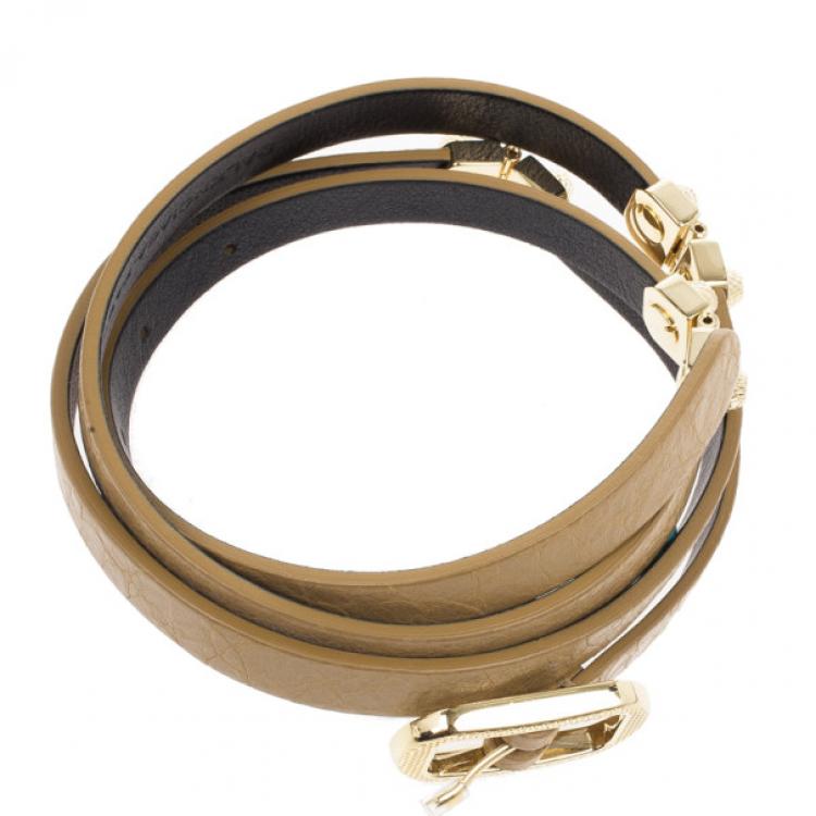 Pre Owned Balenciaga Beige Leather Arena Studded Belt 95CM