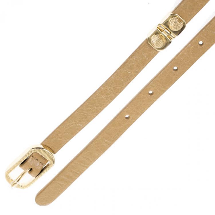 Pre Owned Balenciaga Beige Leather Arena Studded Belt 95CM