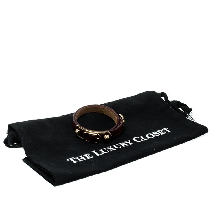 Pre Owned Balenciaga Ligne Classic Burgundy Leather Gold Tone Wrap Bracelet