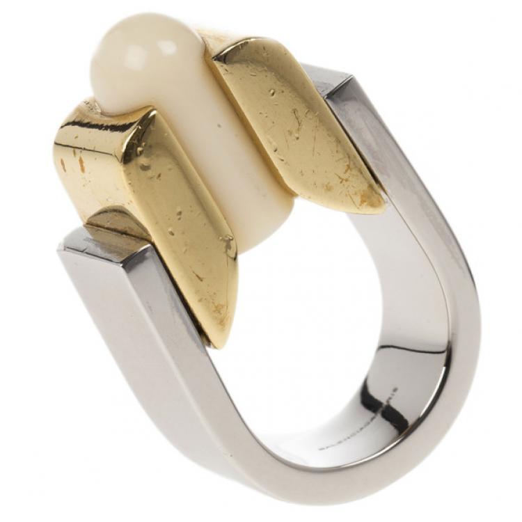 Pre Owned Balenciaga Round Slice Ivory Resin Women's Ring Size 56