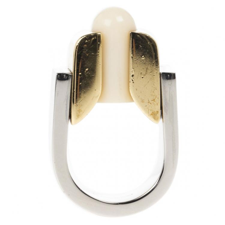 Pre Owned Balenciaga Round Slice Ivory Resin Women's Ring Size 56