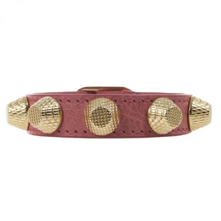 Arena Giant Tone Stud Pink Leather Bracelet S Balenciaga | TLC