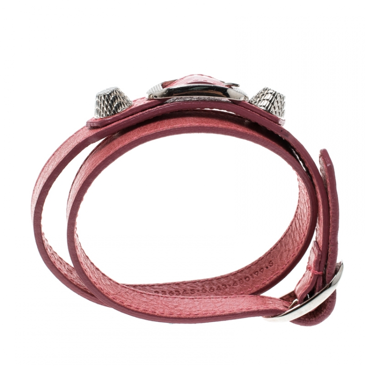Pre Owned Balenciaga Pink Leather Arena Giant Wrap Bracelet S