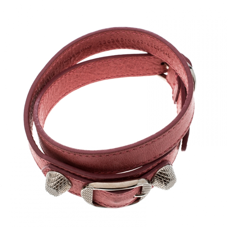 Pre Owned Balenciaga Pink Leather Arena Giant Wrap Bracelet S