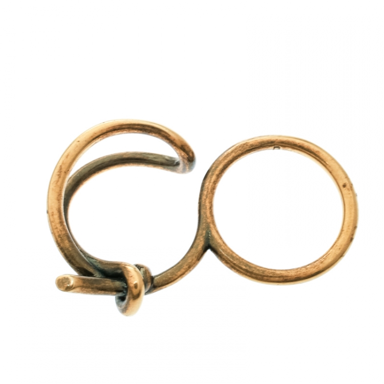 Pre Owned Balenciaga Asymmetric Bow Gold Tone Double Ring