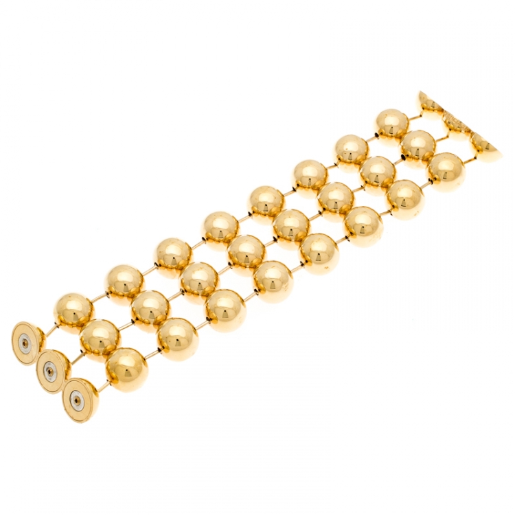 Pre Owned Balenciaga Gold Tone Triple Sphere Link Bracelet 