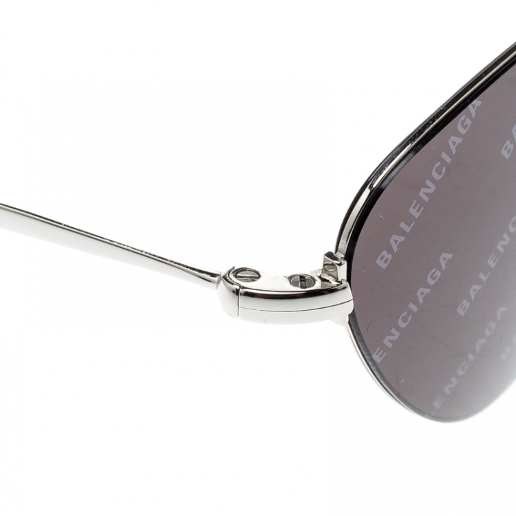 Pre Owned Balenciaga Silver/Black Monogram BB0015S Cat Eye Sunglasses