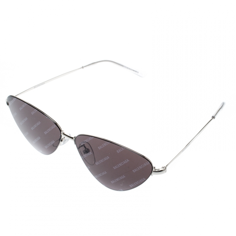 Pre Owned Balenciaga Silver/Black Monogram BB0015S Cat Eye Sunglasses