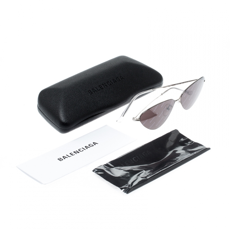 Pre Owned Balenciaga Silver/Black Monogram BB0015S Cat Eye Sunglasses