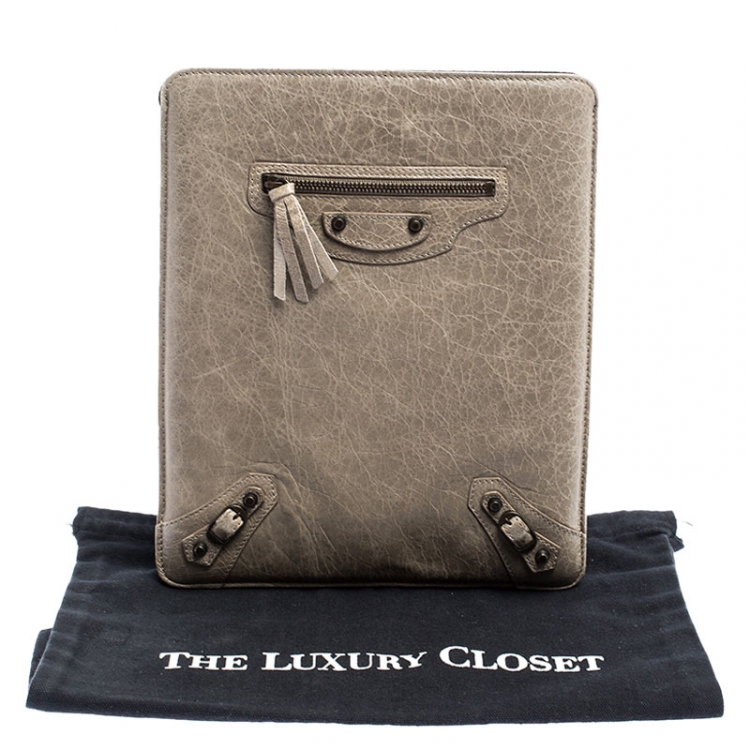 Pre Owned Balenciaga Dark Beige Leather iPad Cover
