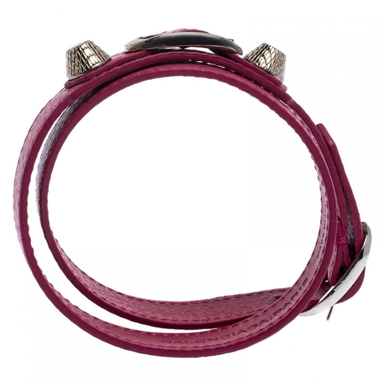Pre Owned Balenciaga Pink Leather Arena Giant Wrap Bracelet S