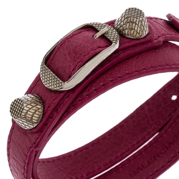 Pre Owned Balenciaga Pink Leather Arena Giant Wrap Bracelet S