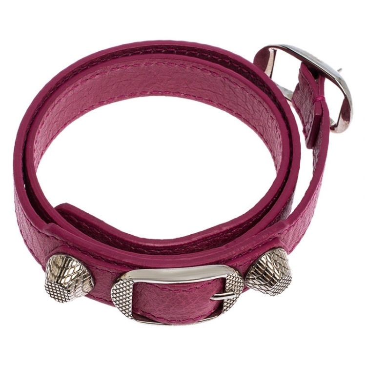 Pre Owned Balenciaga Pink Leather Arena Giant Wrap Bracelet S