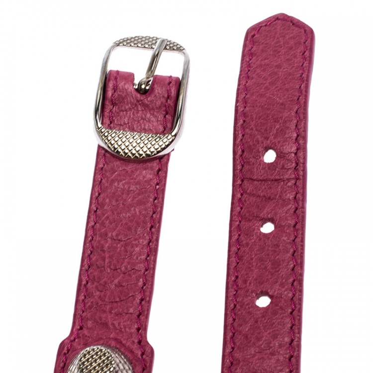 Pre Owned Balenciaga Pink Leather Arena Giant Wrap Bracelet S