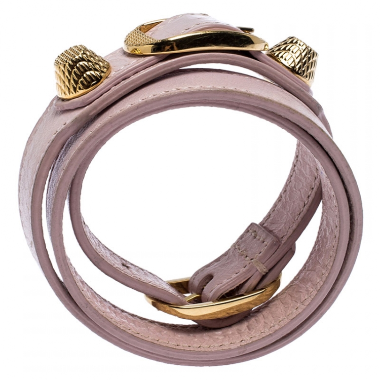 Pre Owned Balenciaga Light Pink RGH Leather Double Tour Bracelet M