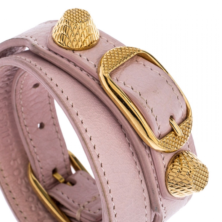 Pre Owned Balenciaga Light Pink RGH Leather Double Tour Bracelet M