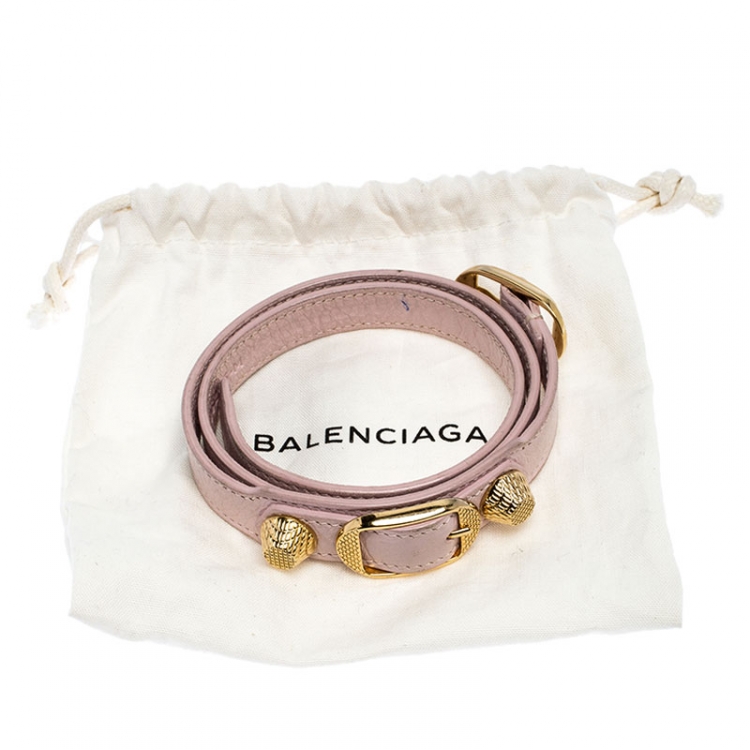 Pre Owned Balenciaga Light Pink RGH Leather Double Tour Bracelet M