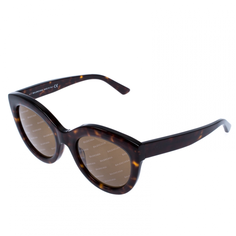 Pre Owned Balenciaga Brown Tortoise Gradient Logomania Cateye Sunglasses